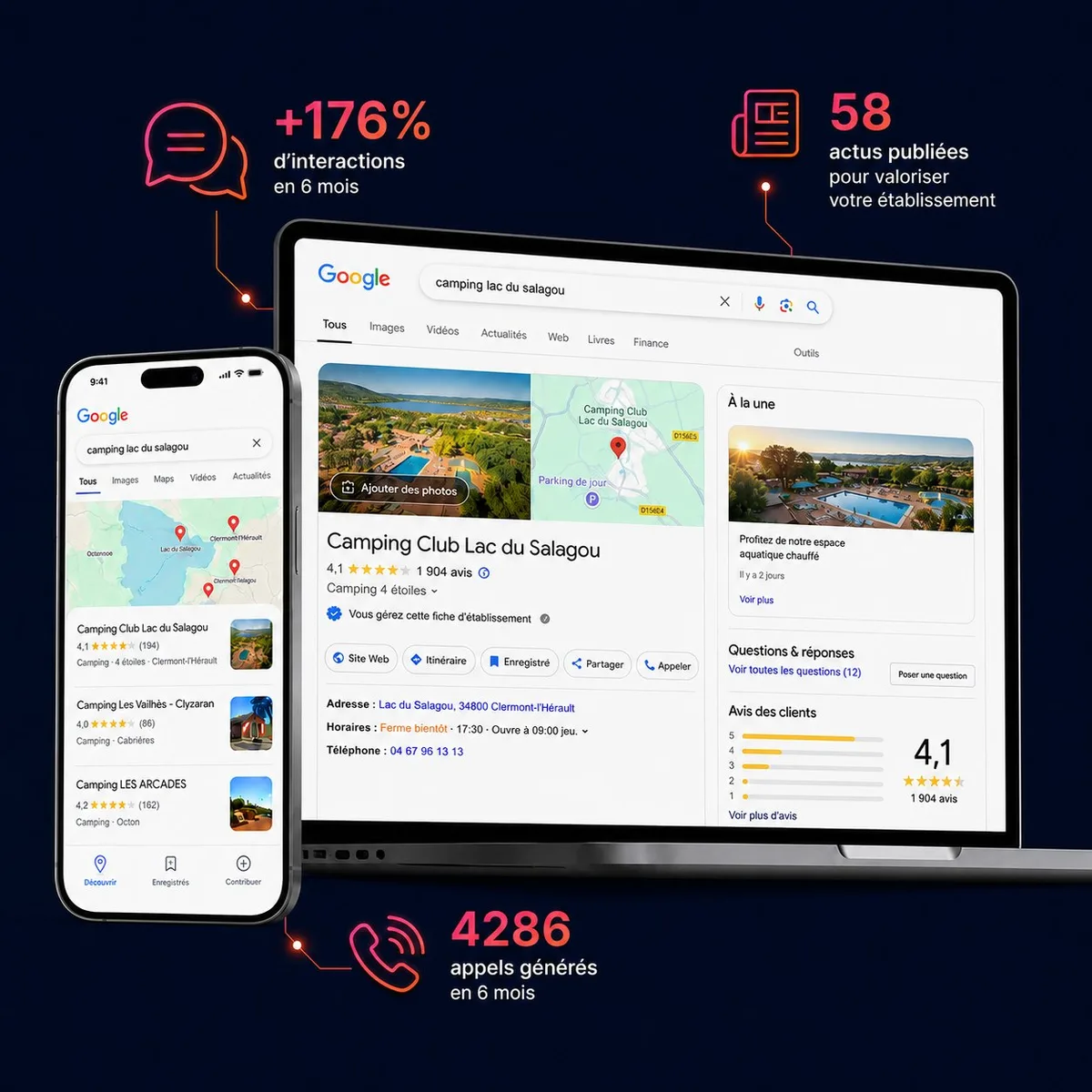 Exemple de fiche d'établissement Google optimisée sur smartphone