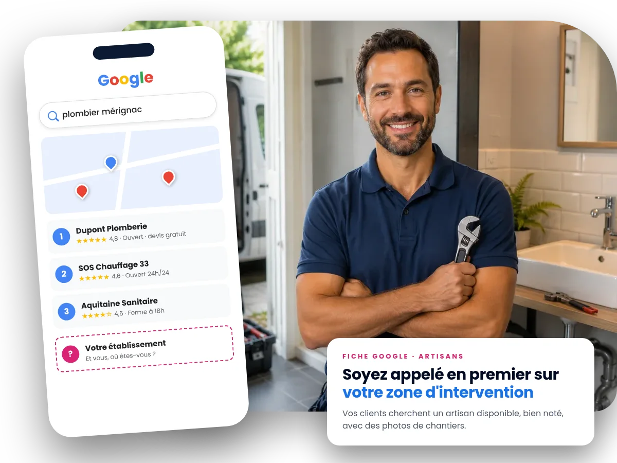 Fiche d'établissement Google d'un artisan du bâtiment optimisée sur smartphone
