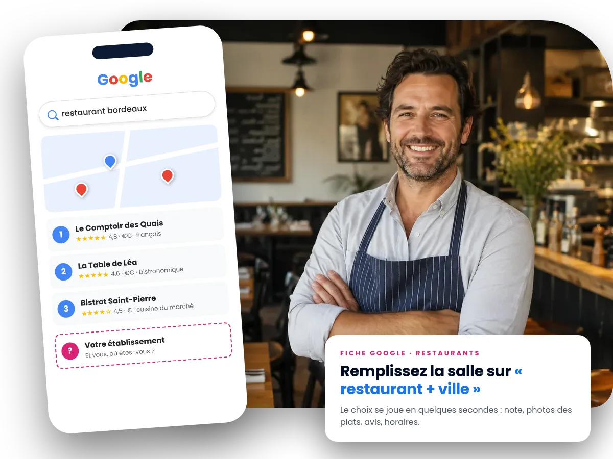 Fiche d'établissement Google d'un restaurant optimisée sur smartphone